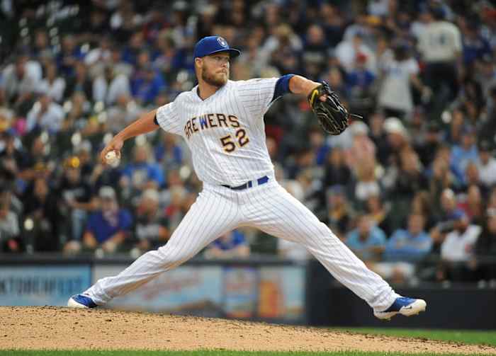 Sep 8, 2019; Milwaukee, WI, USA; Milwaukee Brewers starting pitcher Jimmy Nelson (52) delivers a pitch against the Chicago Cubs in the ninth inning at Miller Park.